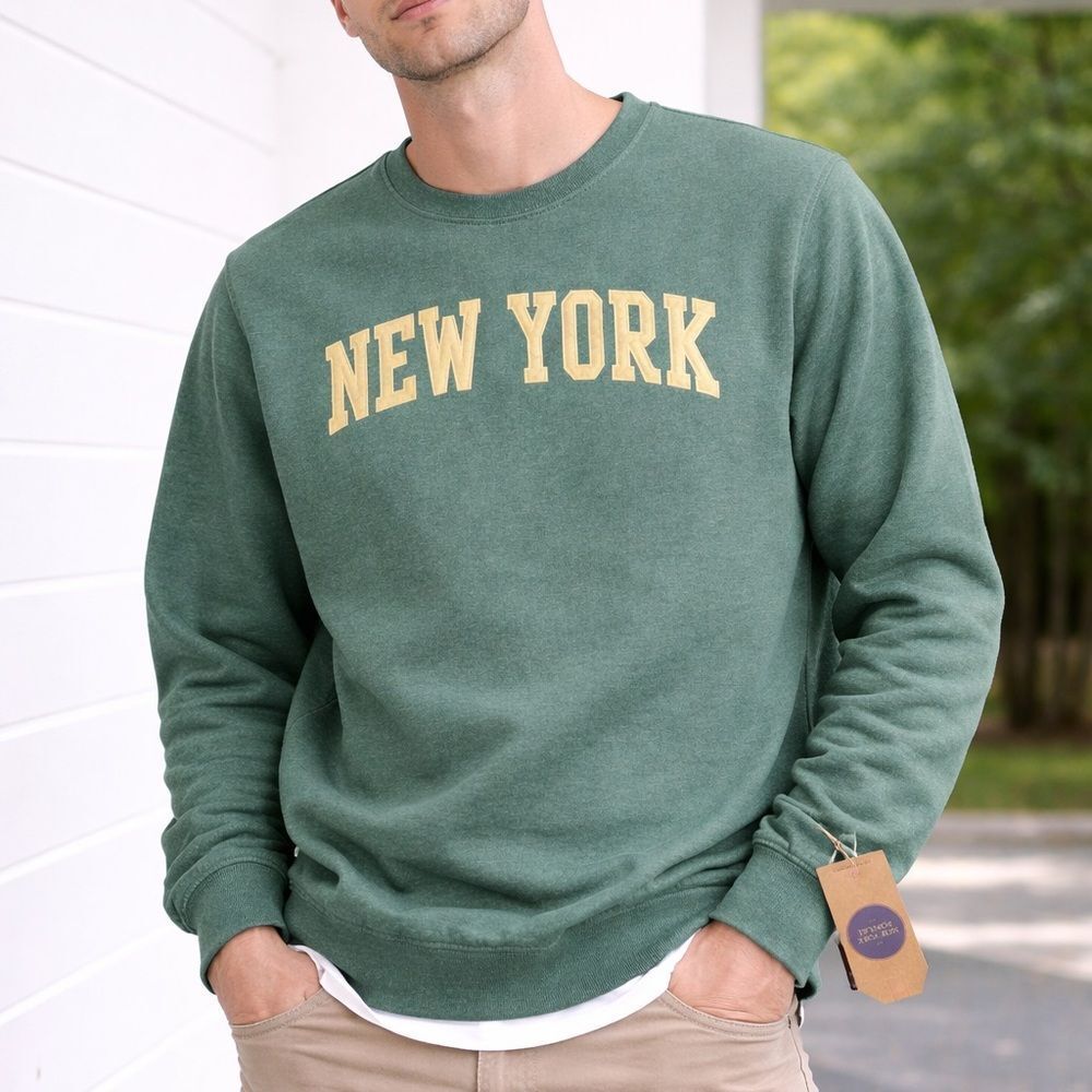 New York Green Crewneck Sweatshirt by New York Popular